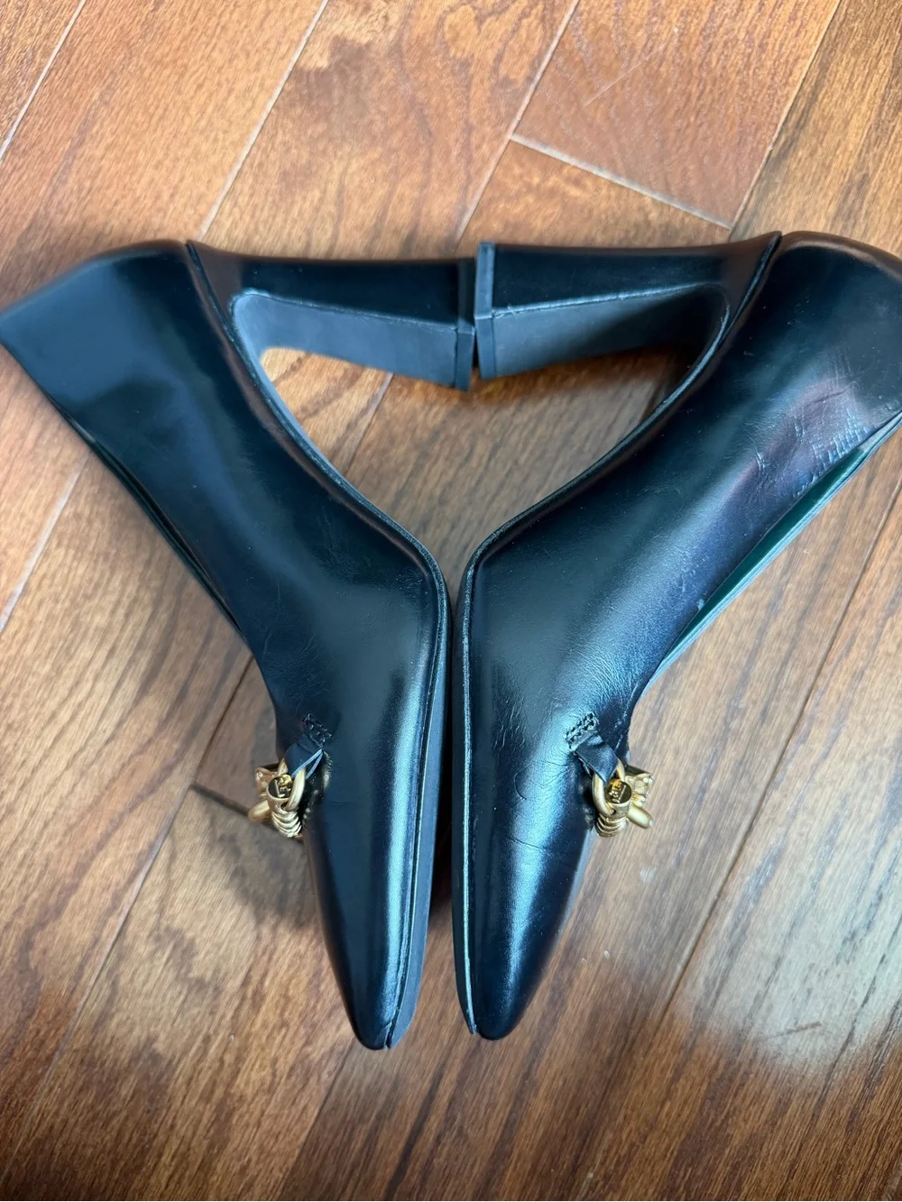 Tory Burch Jessa Black Leather Horse Head Block Heel Pump - Size 6.5